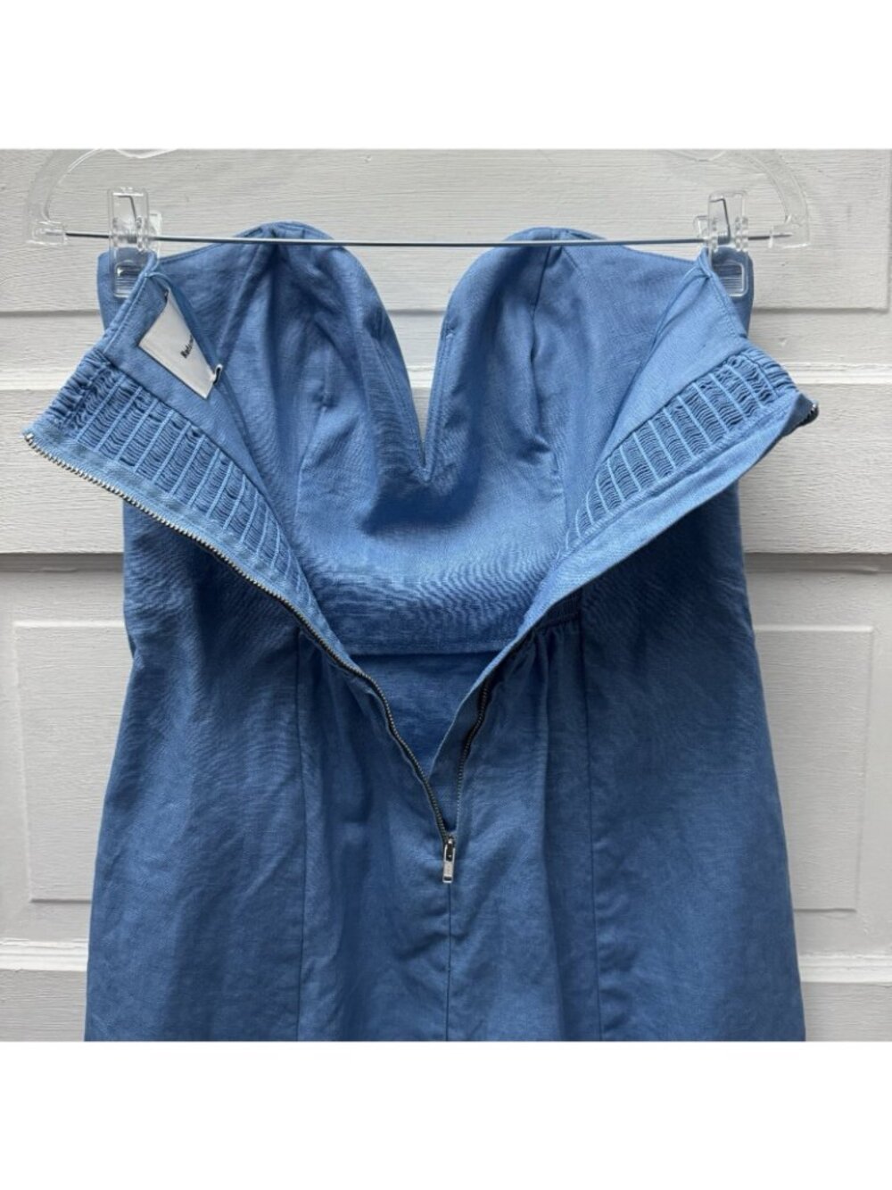 Reformation Strapless Linen Mini Dress Blue Sweetheart Neck Women’s 0 - Picture 4 of 9